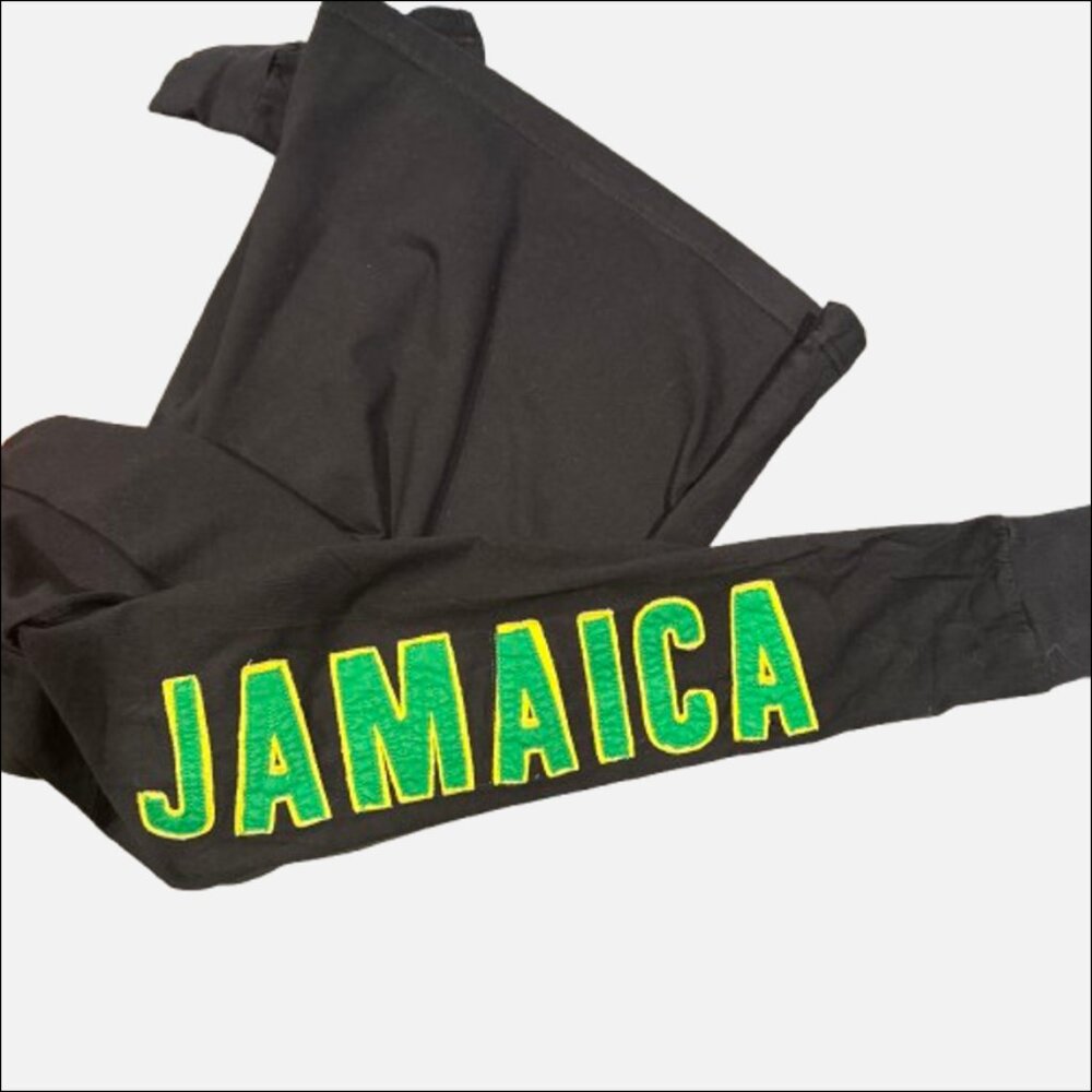 Authentic Gear Jamaica Long Sleeve Black T-Shirt w Embroidered Flag (Men’s L)